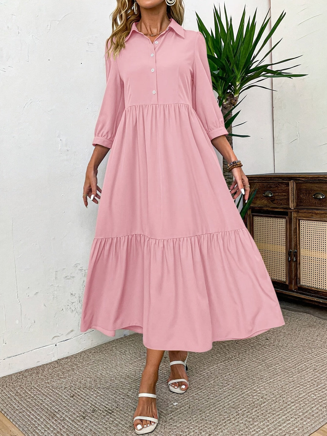 SHEILA | Solid Ruffle Shirtdress