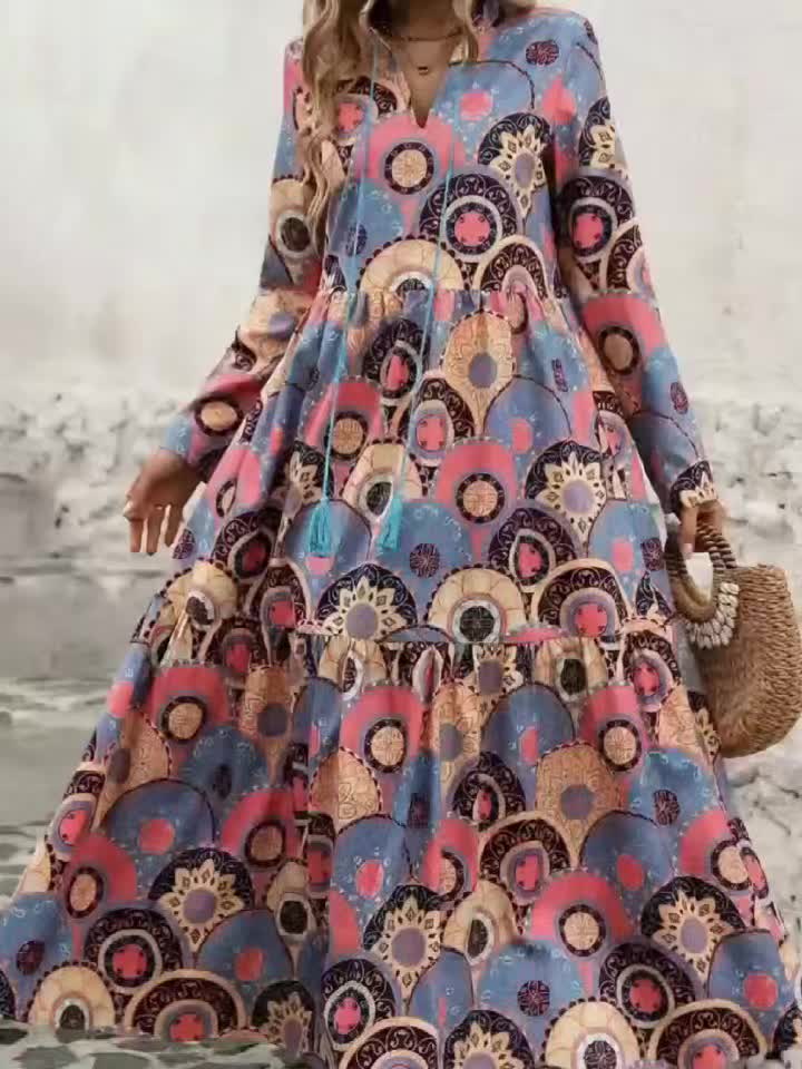 YVONNE | Heritage Print Long Sleeve Maxi