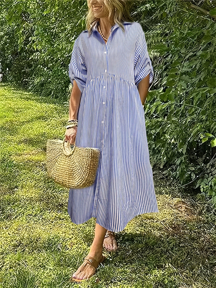 DENISE | Soft Stripe Long Dress