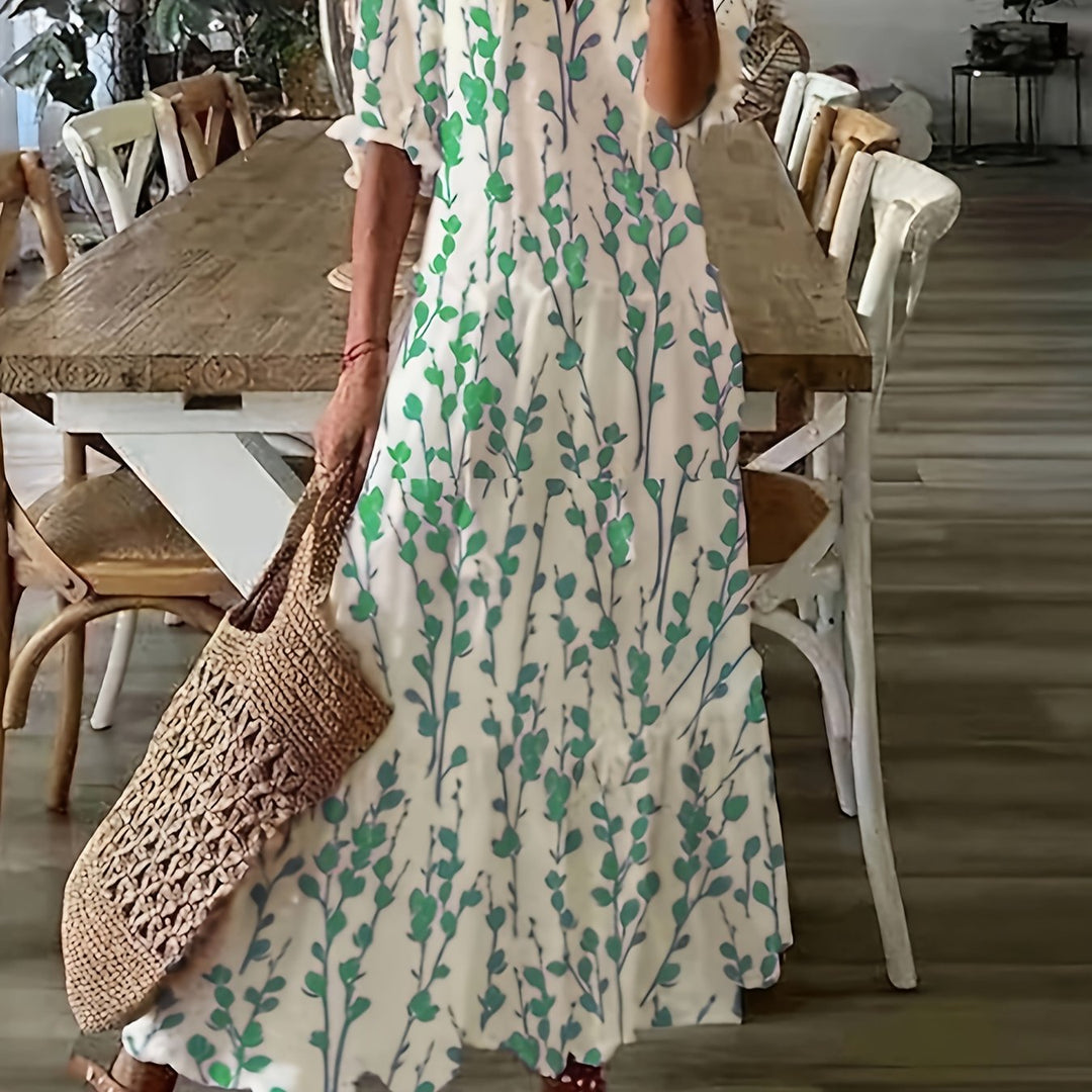 KIMBERLY | V-Neck Printed Maxi Dress