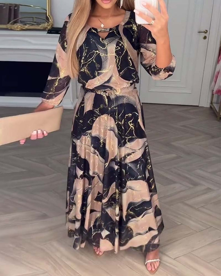 Marivelle™ | Printed Waist-Defined Dress
