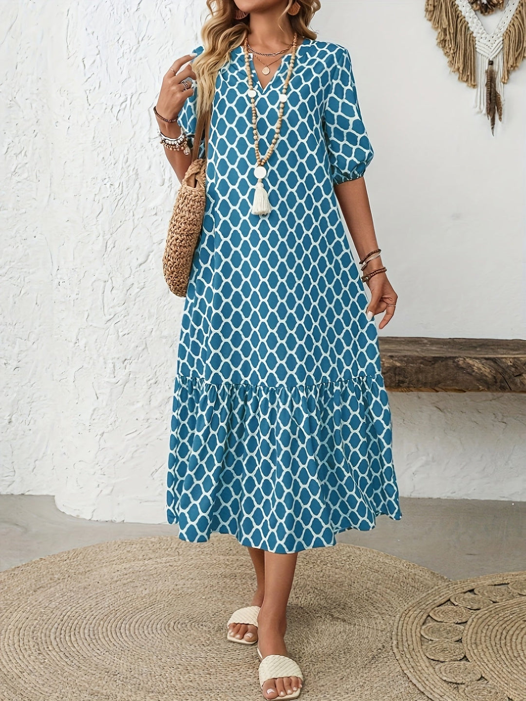 CAROL | Geometric Print Long Dress