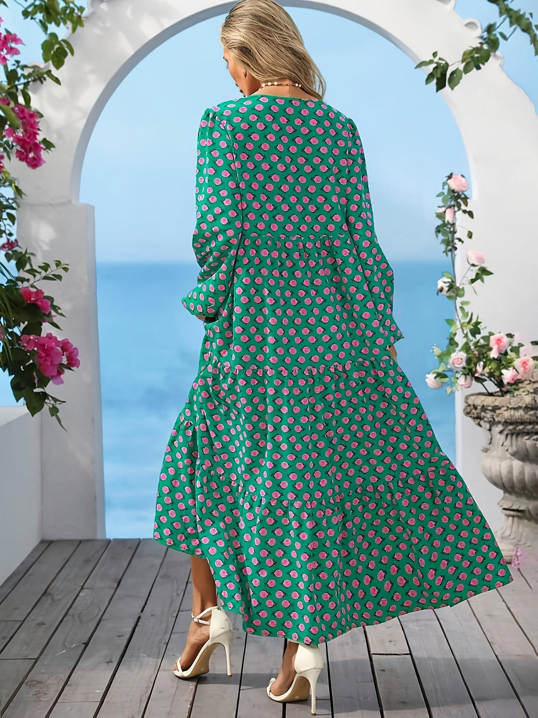 CYNTHIA | Ruffle Hem V-Neck Dress