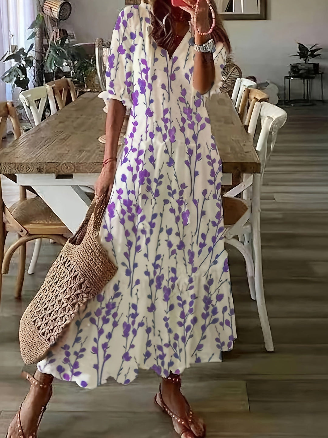 KIMBERLY | V-Neck Printed Maxi Dress
