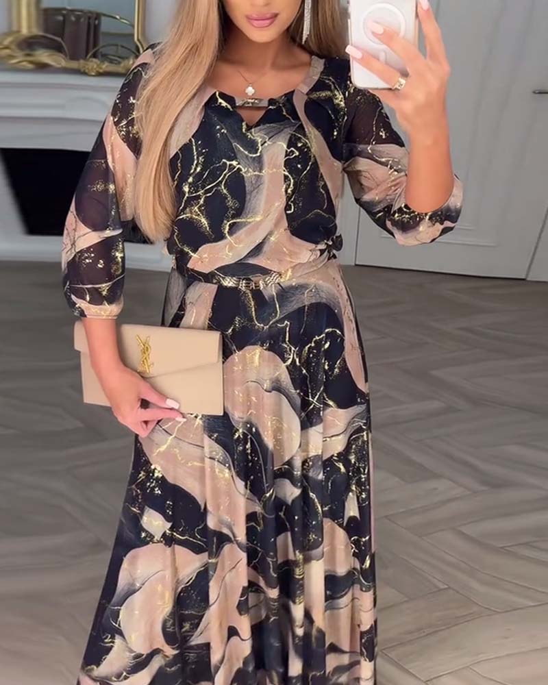 Marivelle™ | Printed Waist-Defined Dress