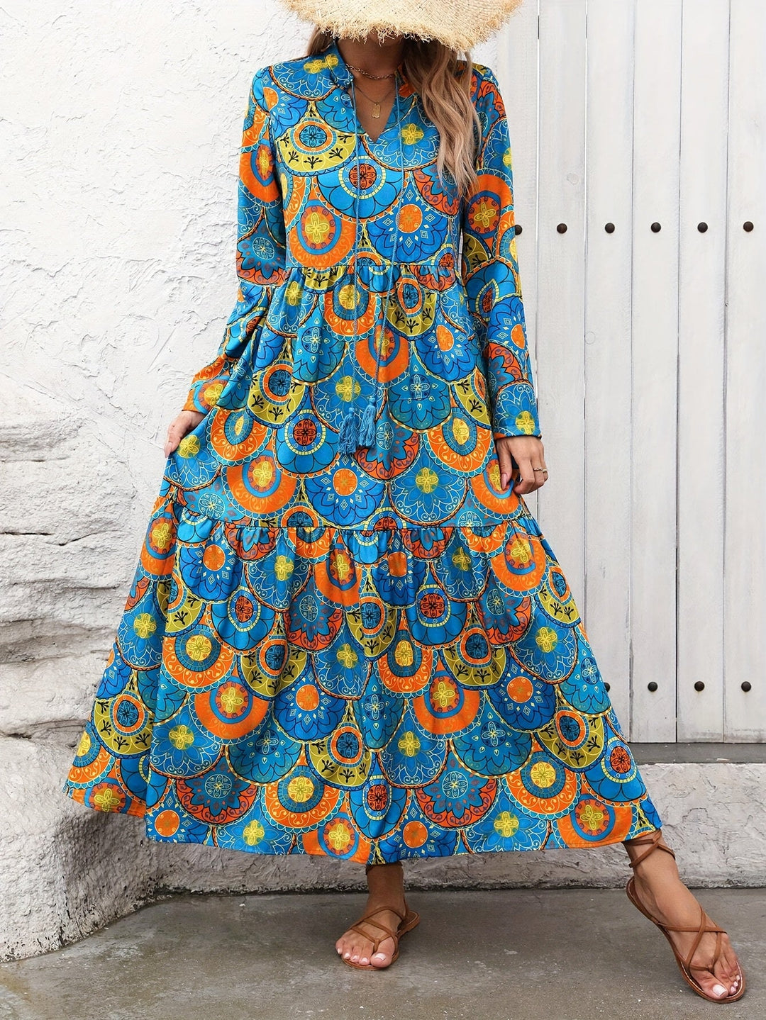 YVONNE | Heritage Print Long Sleeve Maxi