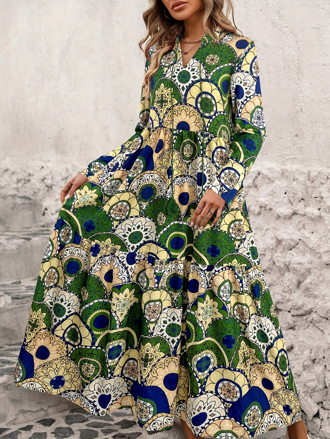 YVONNE | Heritage Print Long Sleeve Maxi