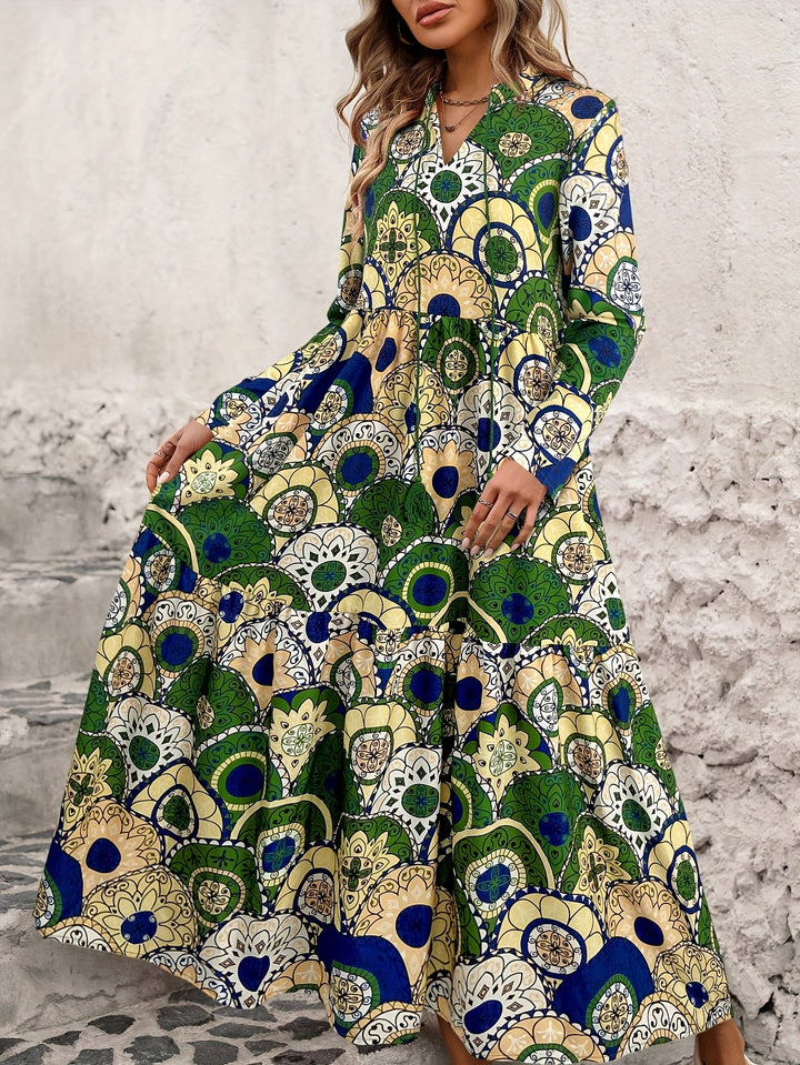 YVONNE | Heritage Print Long Sleeve Maxi