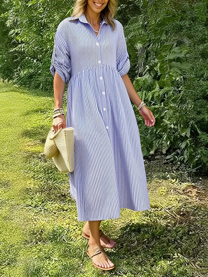 DENISE | Soft Stripe Long Dress
