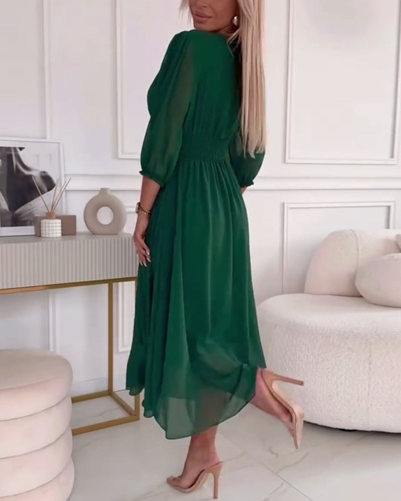 Dianne™ | V-Neck Solid Color Waist Dress
