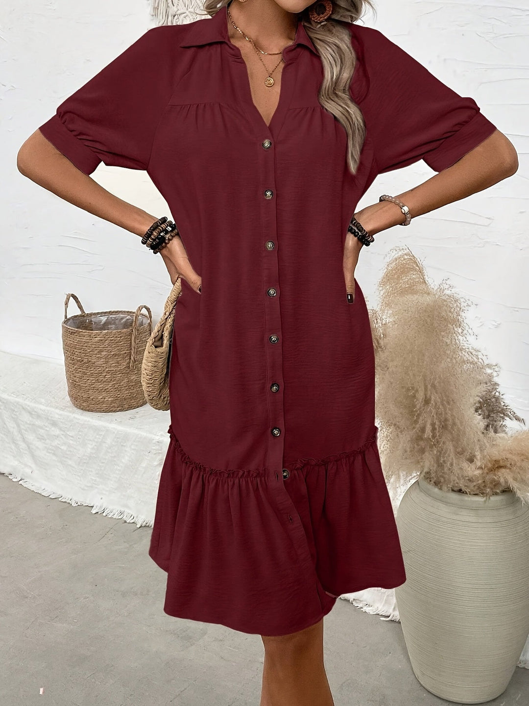Maevelle | Buttoned Boho Midi Dress